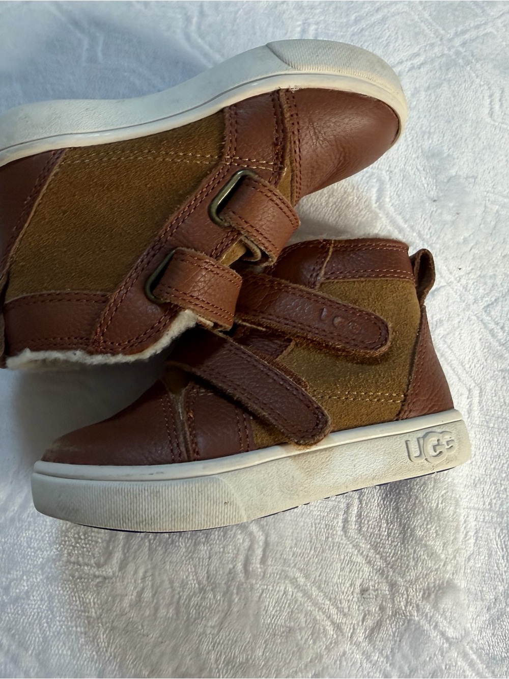 UGG Kids Chestnut Brown Leather & Suede High-Top Sneakers
